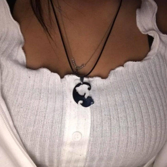 Interlocking Cats Gunmetal & Platinum Stainless Love Puzzle Necklace Set - NWT - Picture 11 of 13